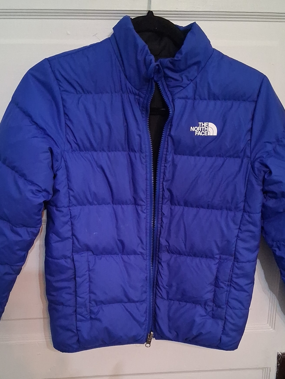 The North Face Kids Blue & Black Reversible Puffer Jacket Sz. Med. Down Filled.